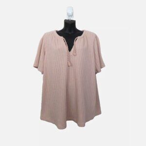 Madewell Size 1X Plus Pointelle Tie Neck Tunic Top Ivory Short Sleeve